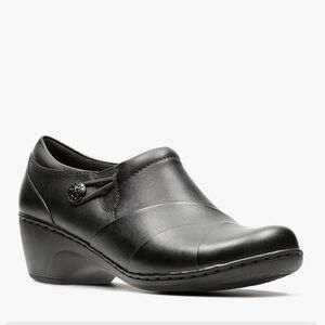 Clarks Women's Channing Ann Black Leather Slip-On Loafer Size 9